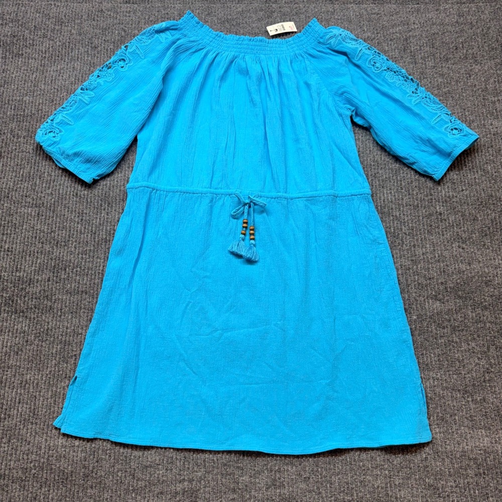 Talbots Blue Crochet Sleeve Dress Womens XL NWT Boho Peasant Cottagecore